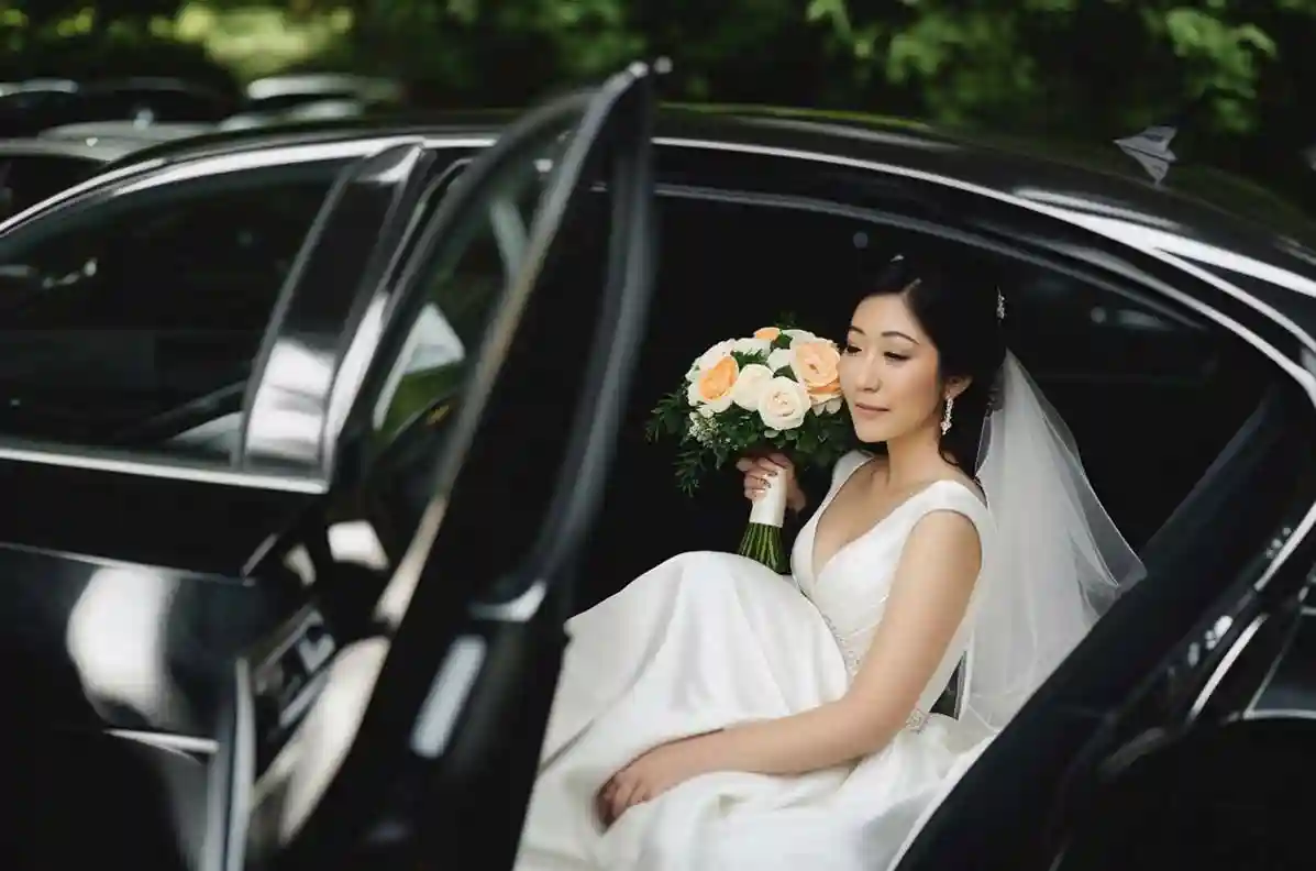 Luxury wedding limo parked at night for bridal transportation in San Diego